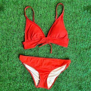 Shade & Shore Red Textured Bikini Set